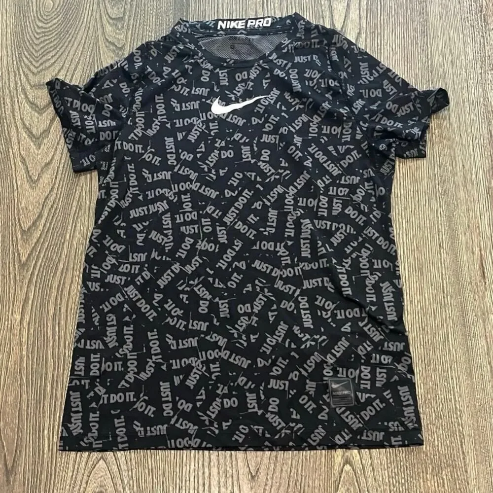 Nike Pro Dri-Fit Youth Boys Just Do It All Over Print Top Black/Gray Size M